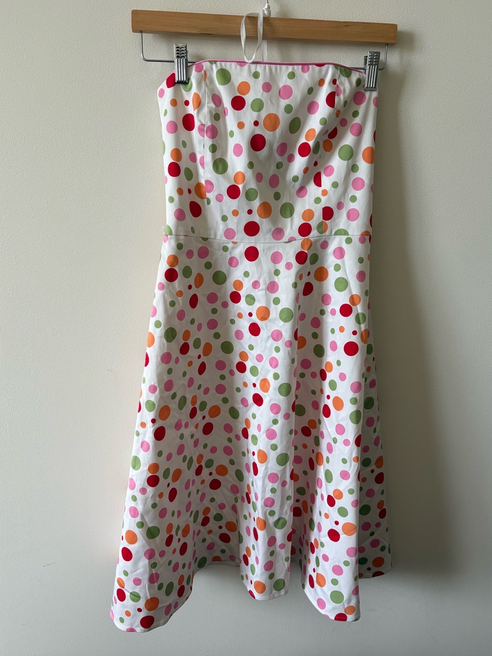 White Multicolor Polka Dot Strapless Fit & Flare Mini Dress Y2K Retro Fun
